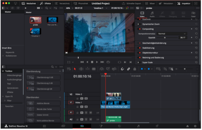 Screenshot des Schnittprogramms DaVinci Resolve.