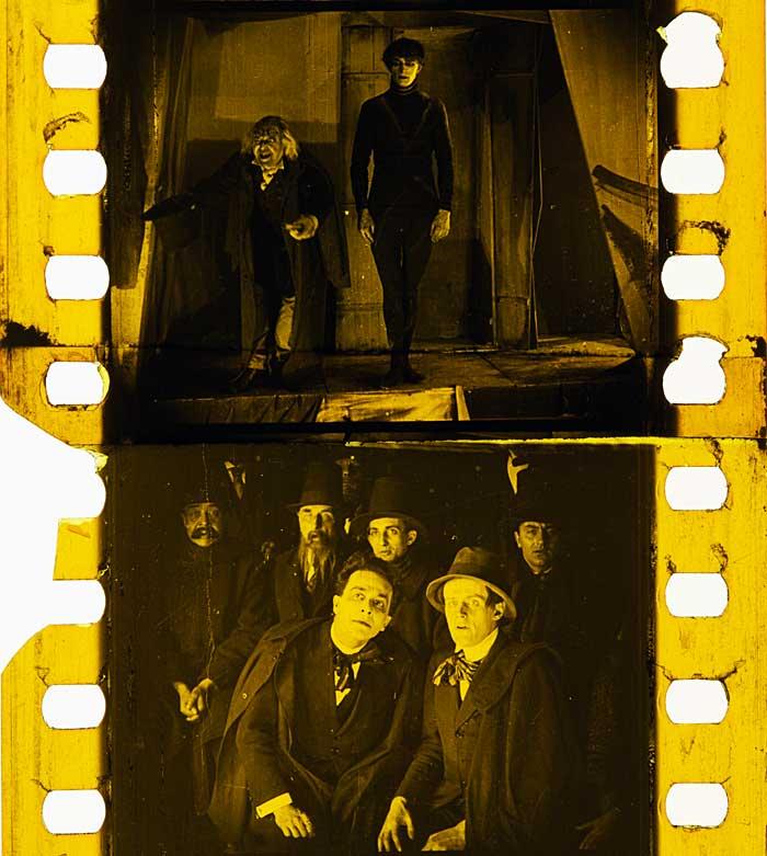 Das Cabinet des Dr. Caligari, Nitromaterial von zeitgenössischen Verleihkopien (Foto: Barbara Flueckiger, DIASTOR http://www.diastor.ch / Timeline of Historical Film Colors http://zauberklang.ch/filmcolors, Quelle: Nitrokopie Archivo Nacional de la Image