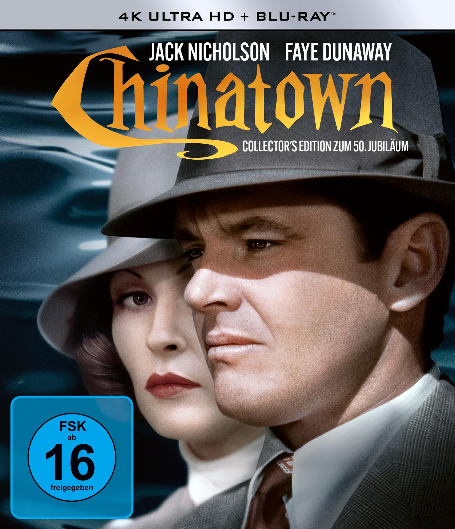 Blu-ray-Cover des Neo-Noir-Films "Chinatown": die gemalten Gesichter eines Mannes und einer Frau, die im Stil der 1930er-Jahre gekleidet sind