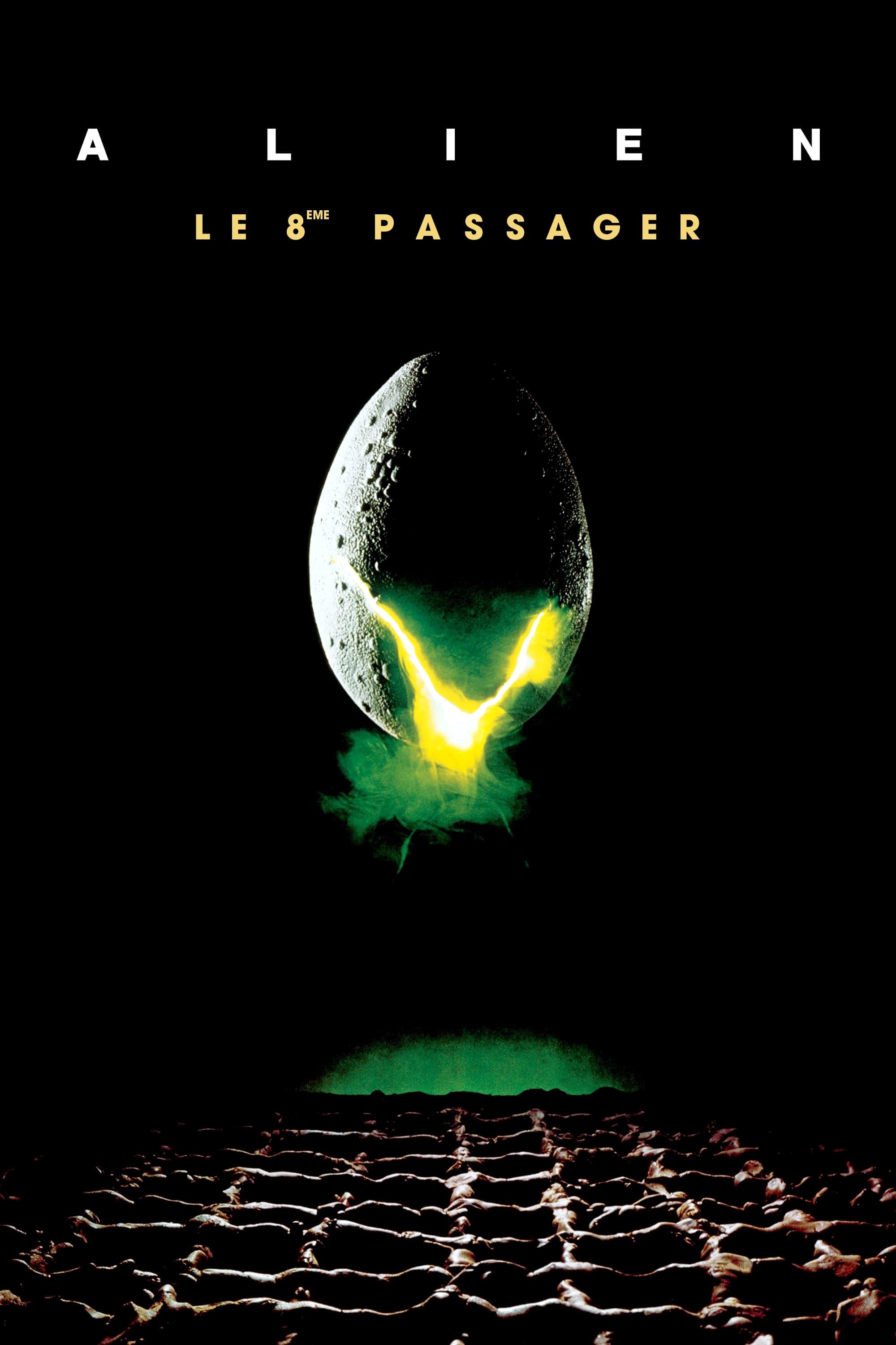 Franzsöisches Filmplakat zu ALIEN: Das Plakat zeigt ein Alien-Ei in der Mitte vor einem schwarzen Hintergrund. Über dem Ei befindet sich Filmtitel und die Logline "Le 8eme  paasager".